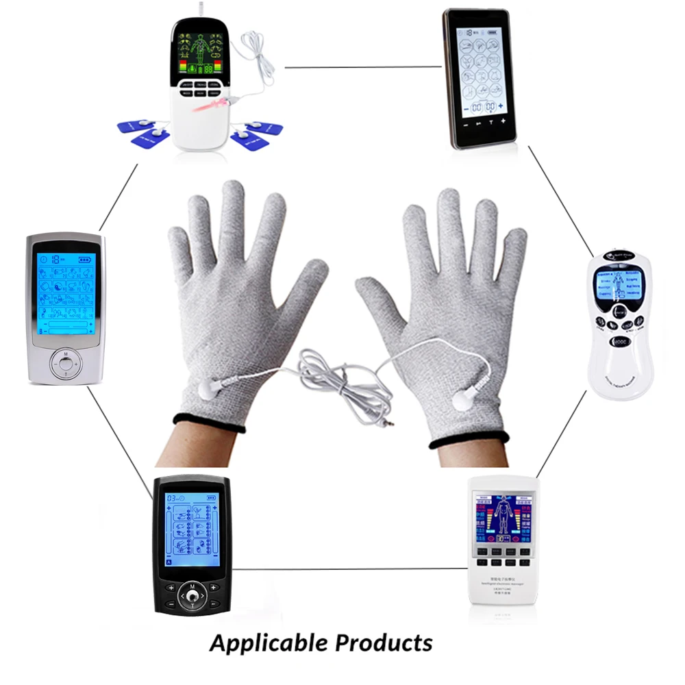 EMS Muscle Stimulator Tens Gloves Conductive Silver Fiber Electrode Therapy Glove Cable Sock Slipper Physiotherapy Accessories