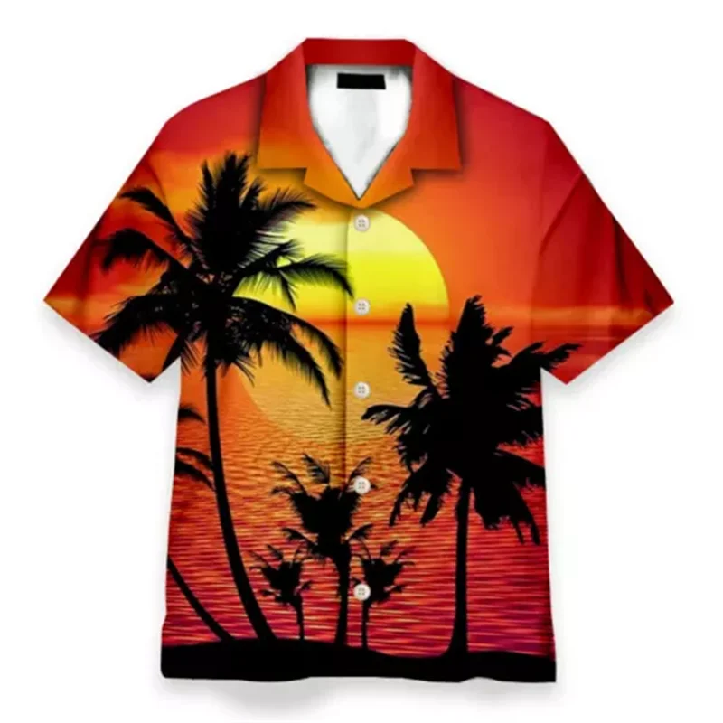 

Summer Hawaiian 3D Beach Sunset Scenery Printing Shirts Men Cocoanut Trees Graphic Shirts & Blouses Funny Y2k Short Shirts Tops