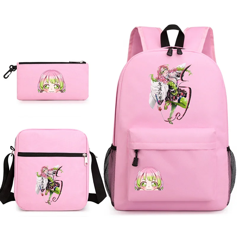 Cute Kanroji Mitsuri 3-Piece Backpack New Anime Kanroji Mitsuri Backpack Shoulder Bag Pencil Bag School 3-Piece Backpack