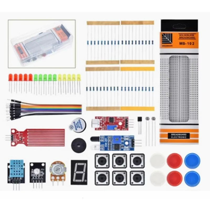 Starter Kit for Arduino Uno R3 Breadboard Basic simple learning kit, sound/water level/humidity/distance detection, LED control