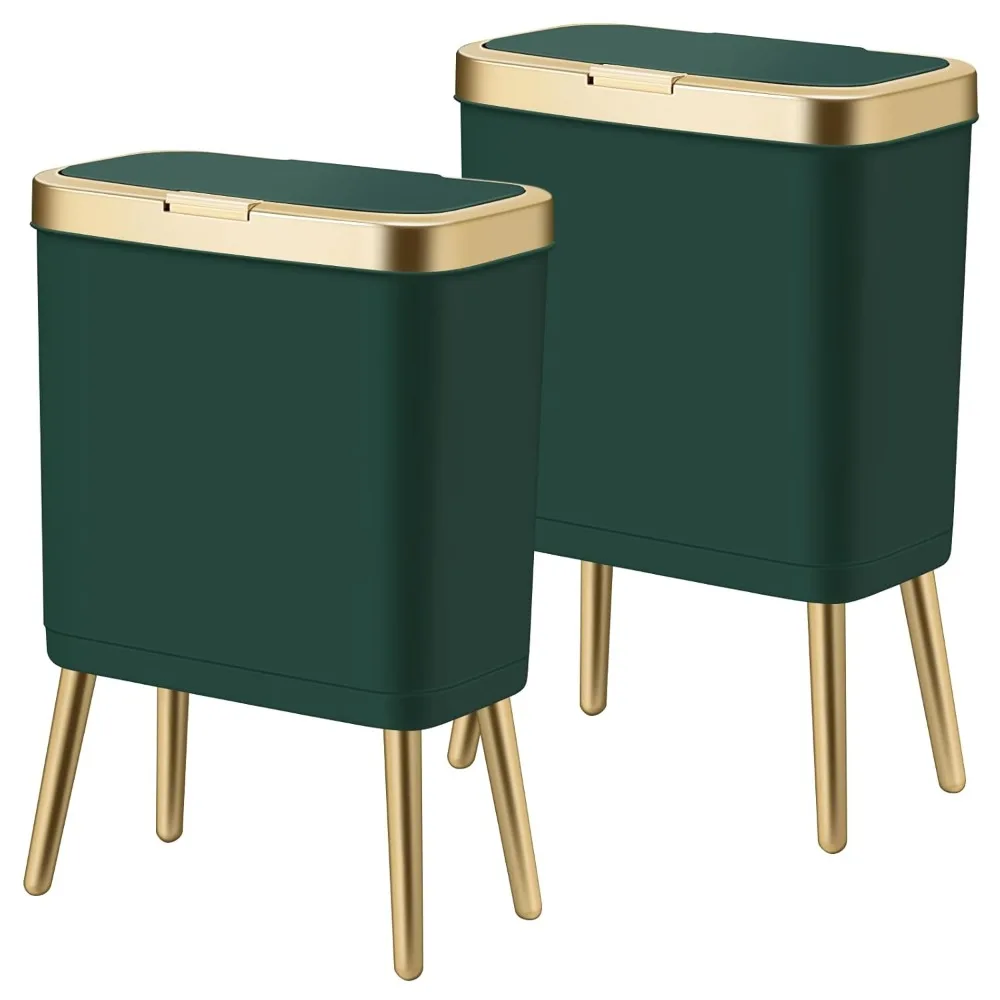 

2Pack Gold Trash Can with Lid, Bathroom Trash Can with Legs, 4 Gallon Office Trash Cans for Near Desk, Slim Garbage Bin