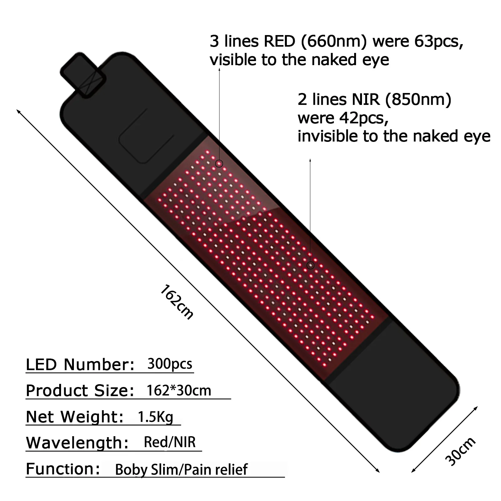 Cintura per terapia della luce rossa a LED 660nm /850nm dispositivi per terapia della luce vicino all'infrarosso Pad 300 LED cintura Shaper in vita rossa per la salute