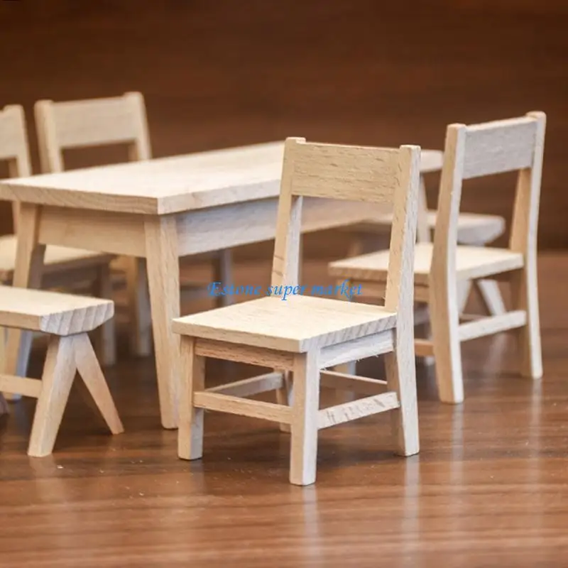 090B واقعية واقعية Zakka Play Play for Kids Display Cairs Model Toy Vintage Chair 1:12 Doll House