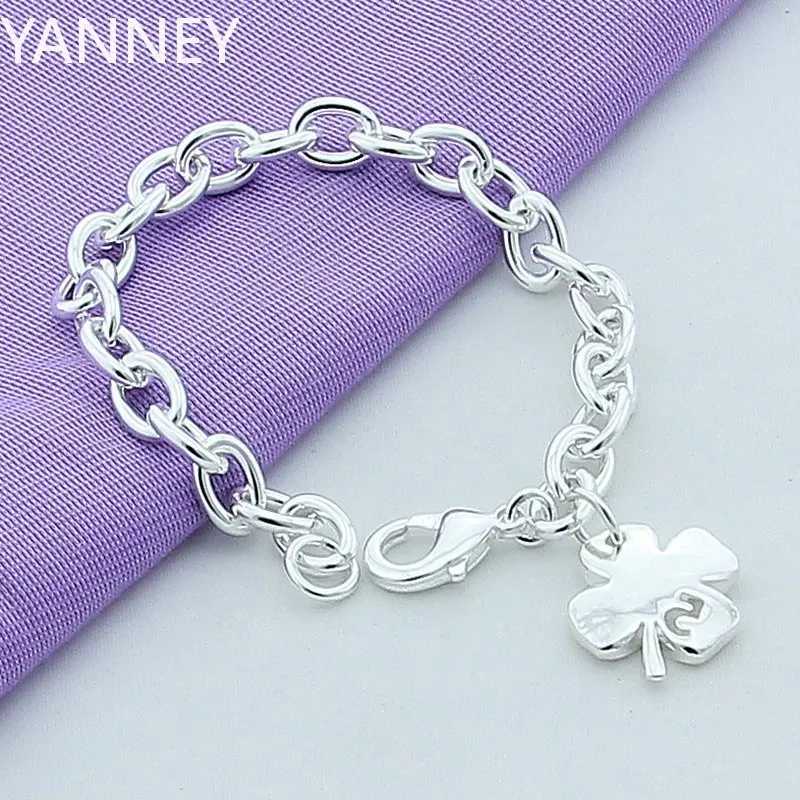 

Top Quality 925 Silver Bracelet Four Clover Charm Bracelet & Bangles for Women Jewelry Wholesale 8 Inches