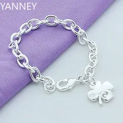 Top Quality 925 Silver Bracelet Four Clover Charm Bracelet & Bangles for Women Jewelry Wholesale 8 Inches