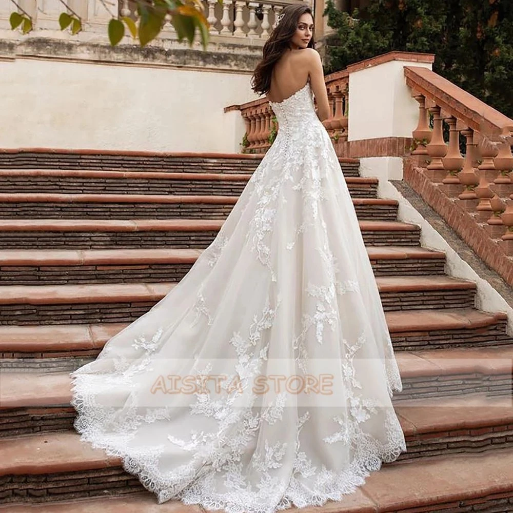 Bohemian Wedding Dresses Lace Applique Sleeveless Bridal Gowns Women's Sexy V-Neck A-Sub Princess Ball Vestidos De Mujer Robe