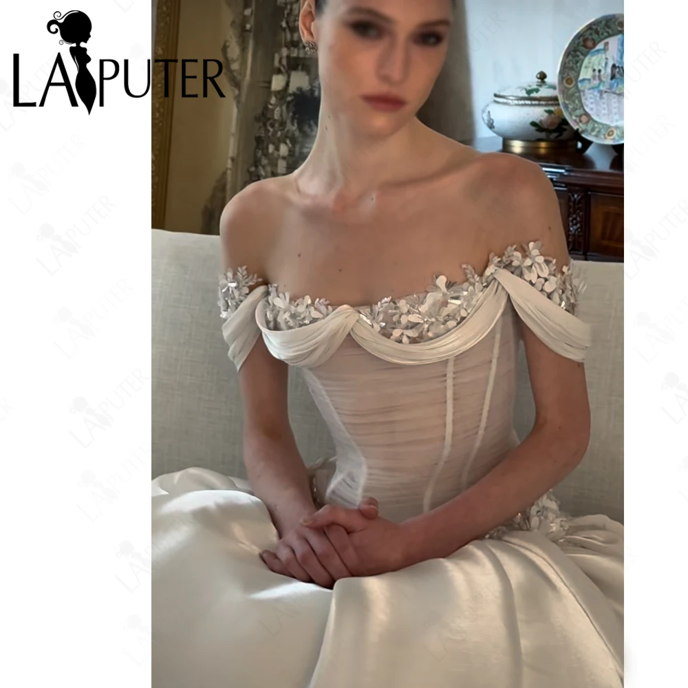 Dropped Illusion Bridal Wedding Dresses Mermaid Off Shoulder Prom Dress Illusion Nude Body Satin Bottom Bride Party Gown
