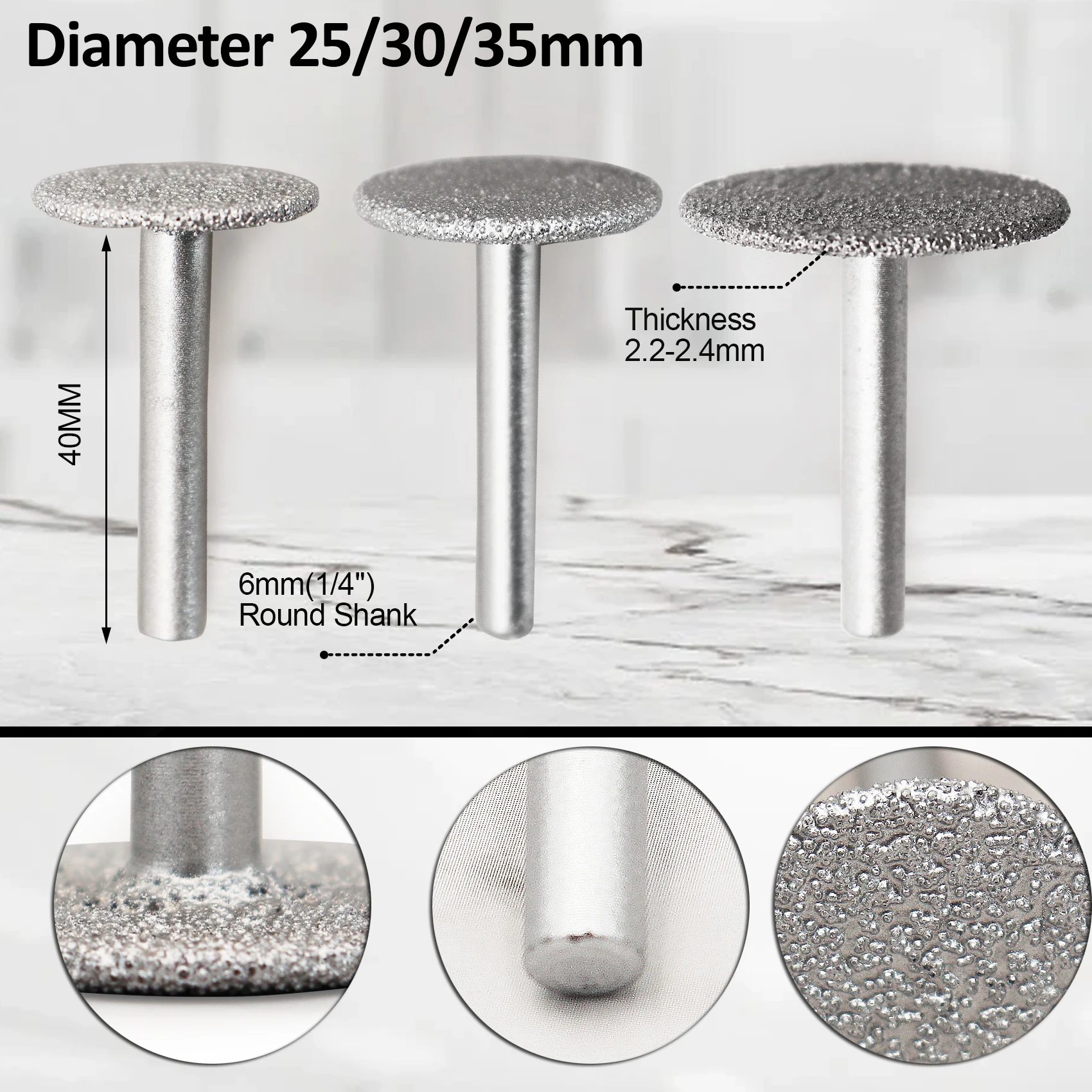 DIATOOL Diameter 30mm Vacuum Brazed Diamond Discs 6mm Shank Mini Diamond Saw Blade For Cutting Grinding Engraving Granite Stone