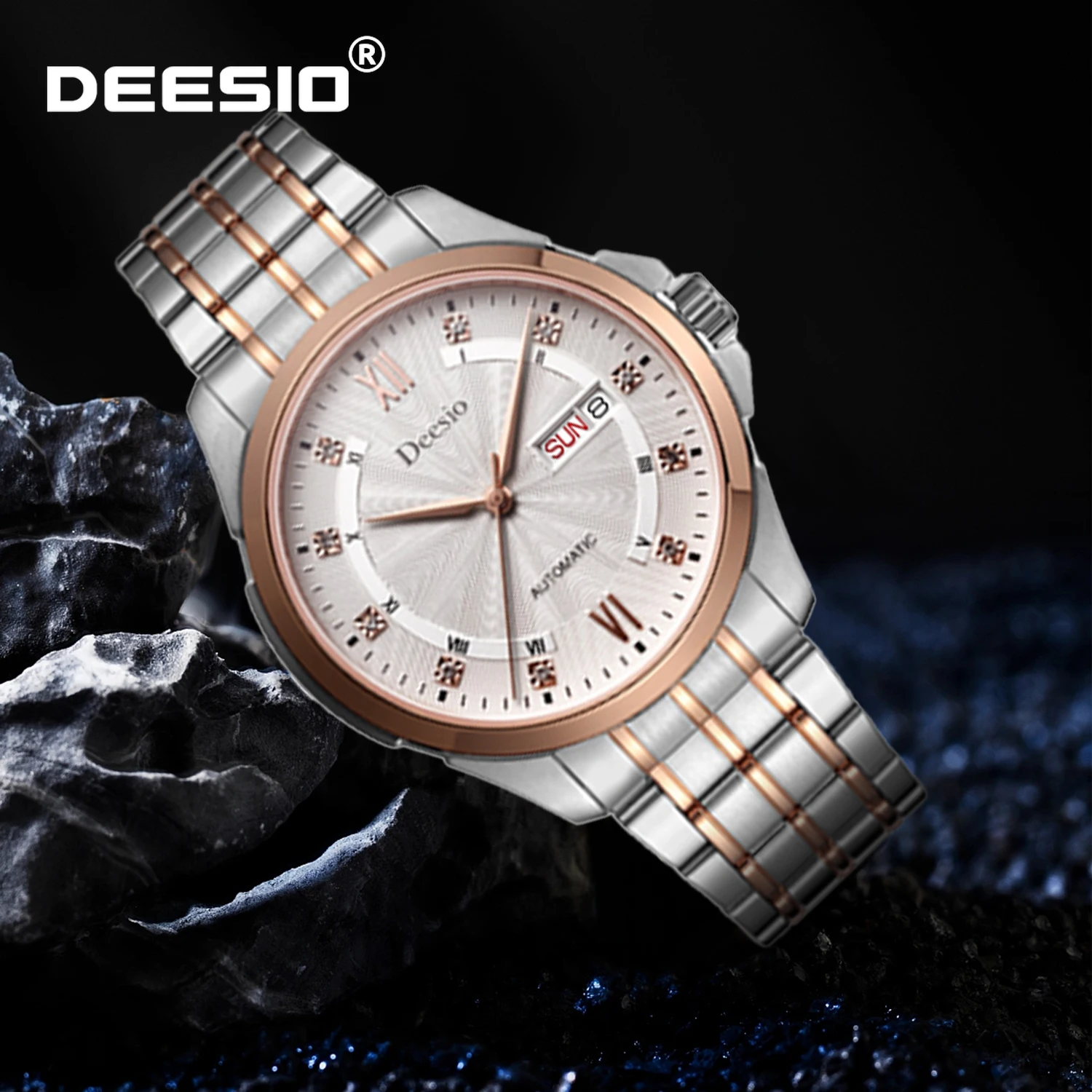 

Мужские автоматические механические часы Deesio из нержавеющей стали, деловые часы с календарем и датой, водонепроницаемые наручные часы-скелетоны, подарок
