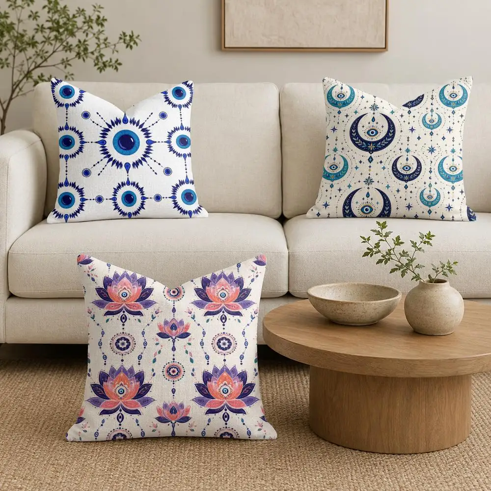 Boho Abstract Waves Cushion Cover Natural Linen Organic Fabric Double-Sided Printing Sofa Home Decor Gift Pillow Cover