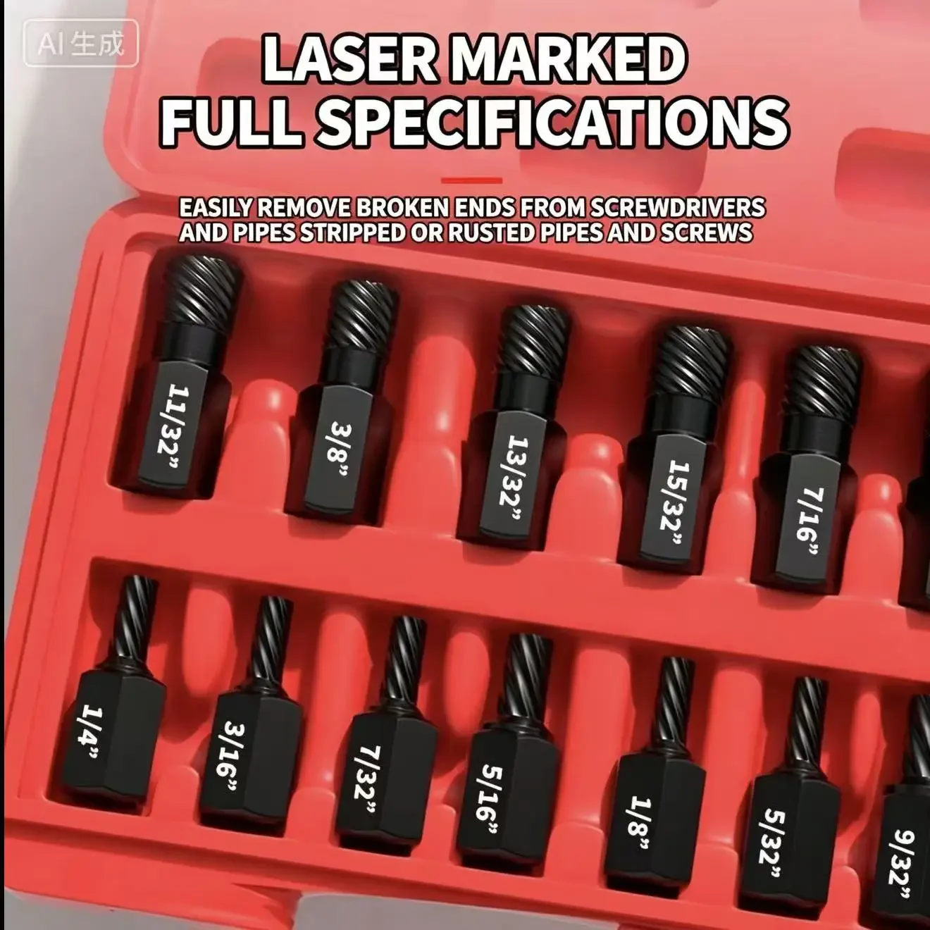 Broken Bolt Screw Extractor Set, 12PCS Laser Marked Stripped Bolt Remover Kit, Easy Out Damaged Bolt Nut Extractor for Rusted Br