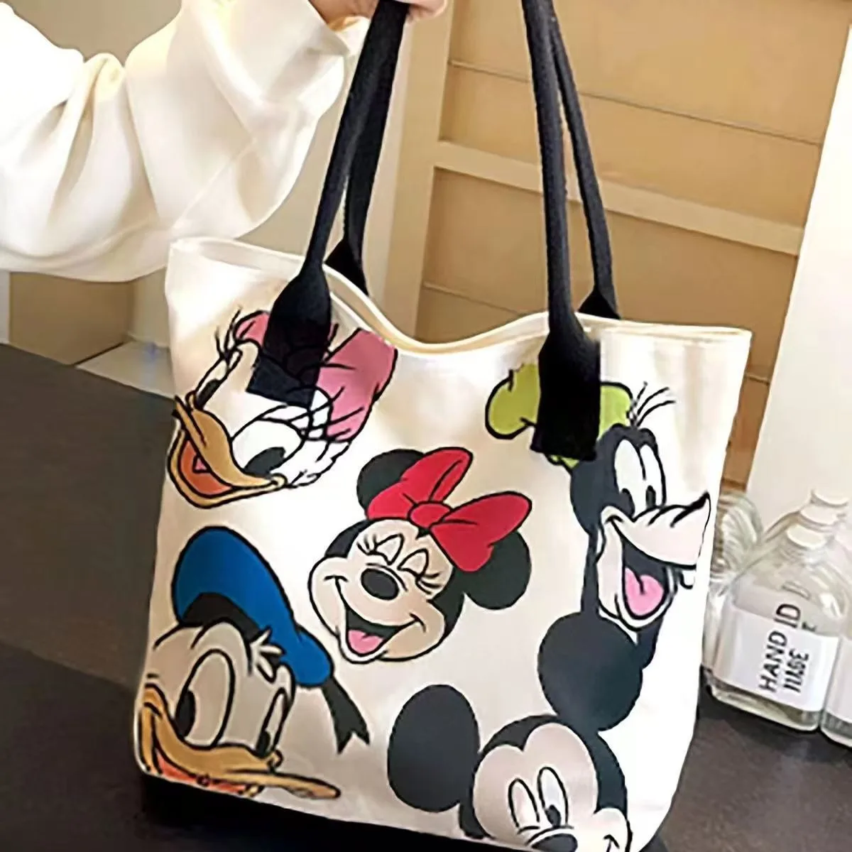 Disney Mickey & Minnie canvas schoudertas - Casual draagtas met grote capaciteit voor vrouwelijke studenten - afbeelding 2