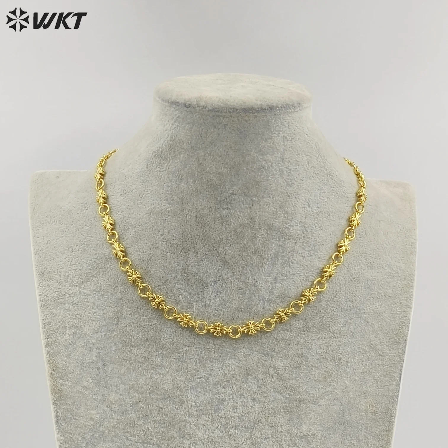 WT-JFN57 2025 Wonderful Interesting 16inch+2inch Yellow Brass Necklace With Real Gold Plated For Wife Jewelry ACC