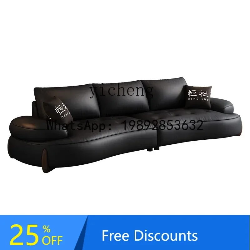 first layer real cowhide art French cream wind straight row multi-person sofa small apartment living room retro
