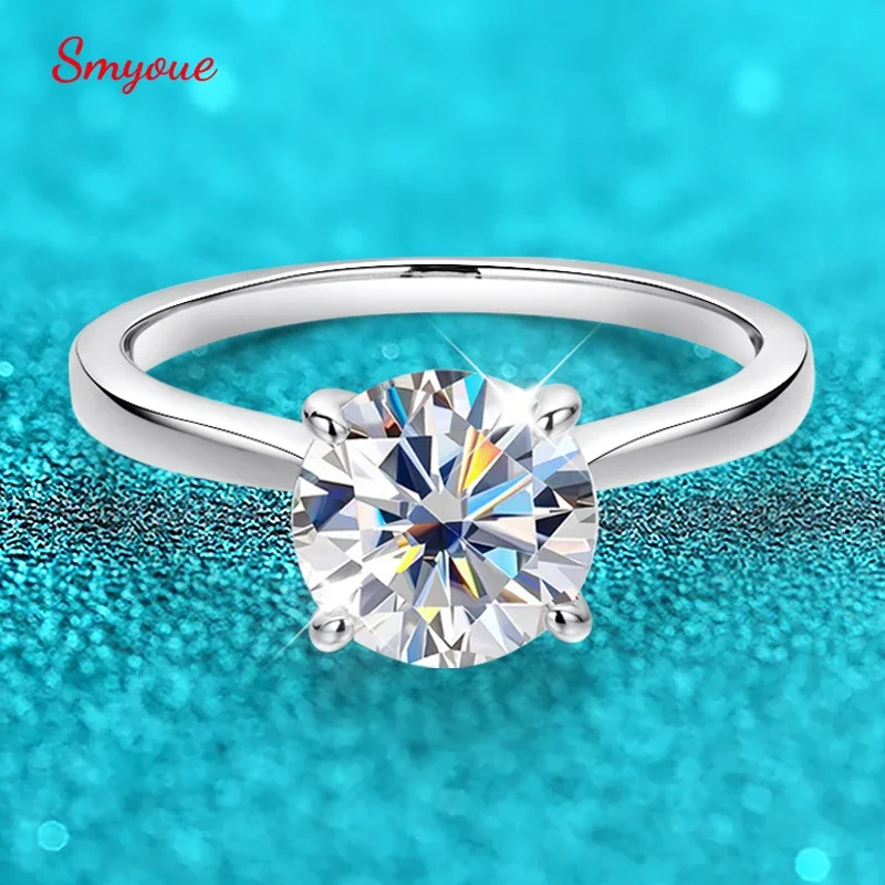 Smyoue White Gold 2ct 100% Moissanite Engagement Ring for Women S925 Sterling Silver Lab Diamond Promise Wedding Band Jewelry