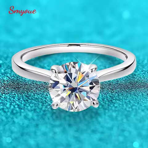 Smyoue White Gold 2ct 100% Moissanite Engagement Ring for Women S925 Sterling Silver Lab Diamond Promise Wedding Band Jewelry