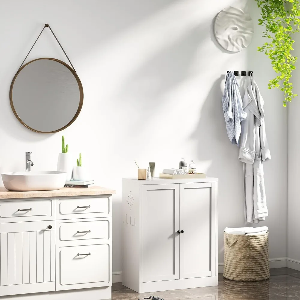 キッチンパントリーキャビネット、34.6インチのホワイトパントリー収納キャビネット、2段の調節可能な棚と2つのドア付き、自立型食器棚、Me