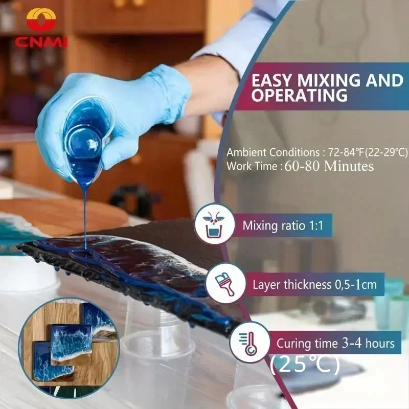 Imagem -02 - Cnmi-ab Kit de Resina Epóxi para a Ilha de Cozinha Revestimento de Superfície Crystal Clear Alto Brilho Mica Pigmento Corante Faça Você Mesmo Mesa