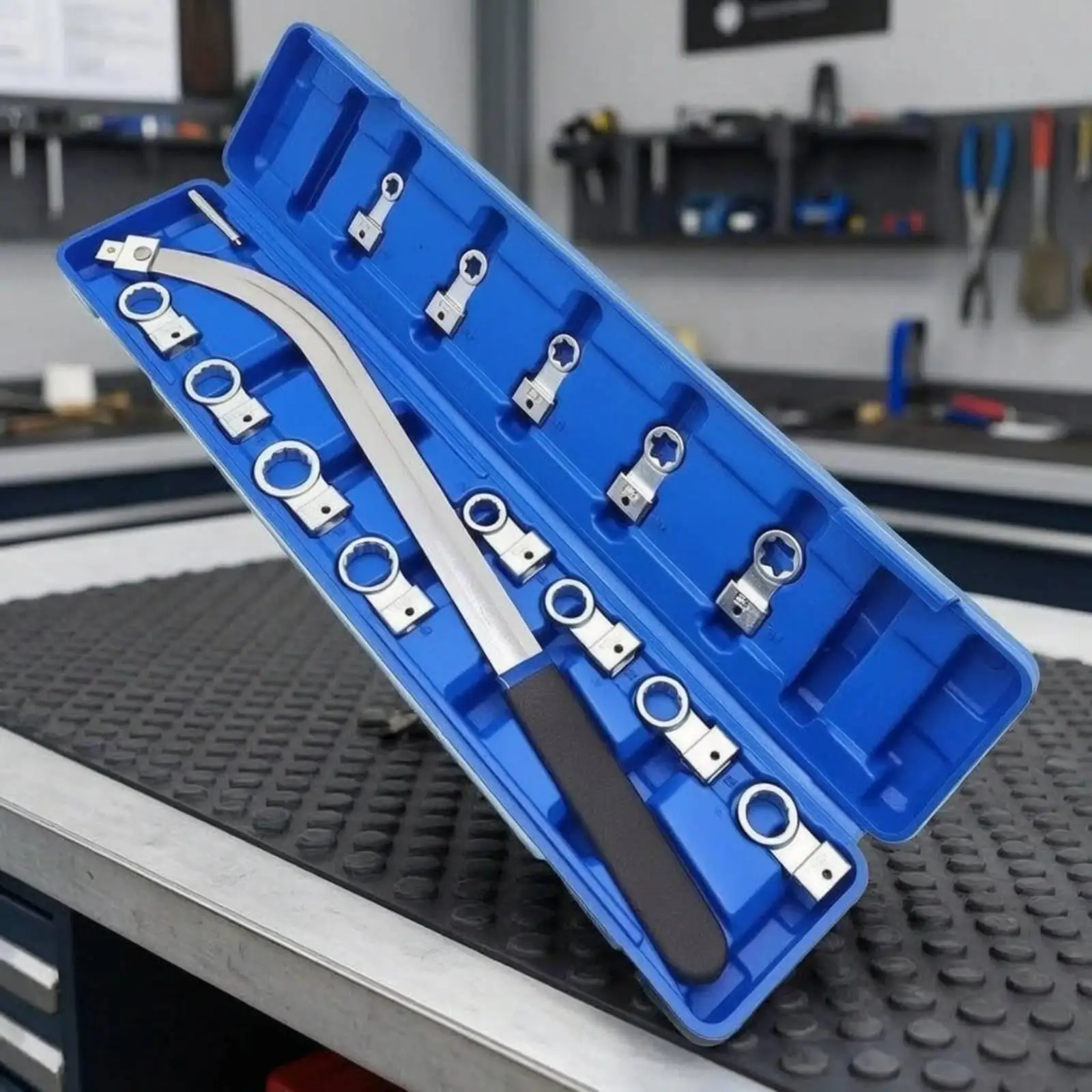 15 Pieces Engine Belt Adjusting Wrench Kit Rectangular Case Curved Handle Wrench Kit Black Grip