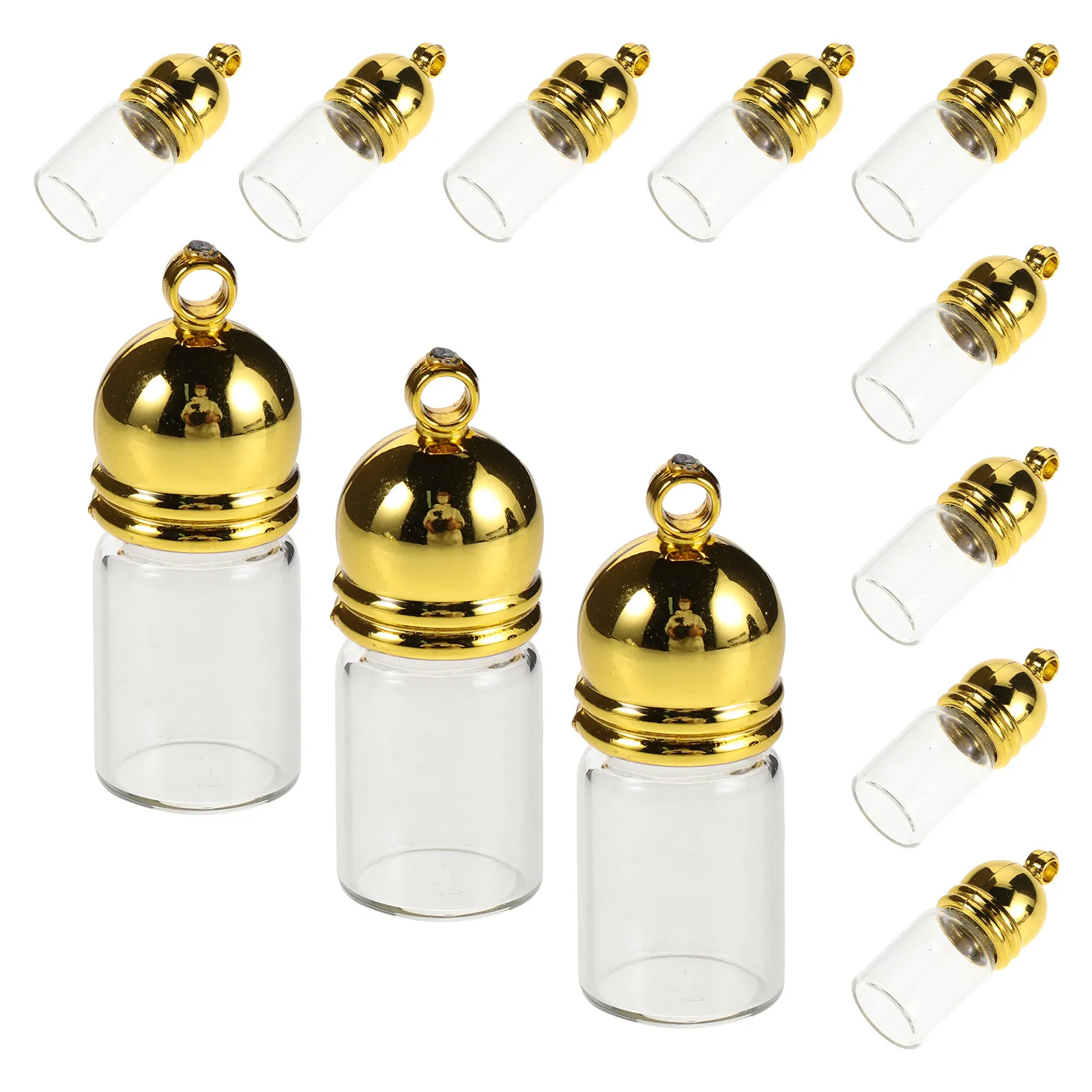 12Pcs Fillable Essential Oil Bottle Pendant Glass Mini Round Vial Charm Hanging Hole Jewelry Making Supplies Holiday Wedding