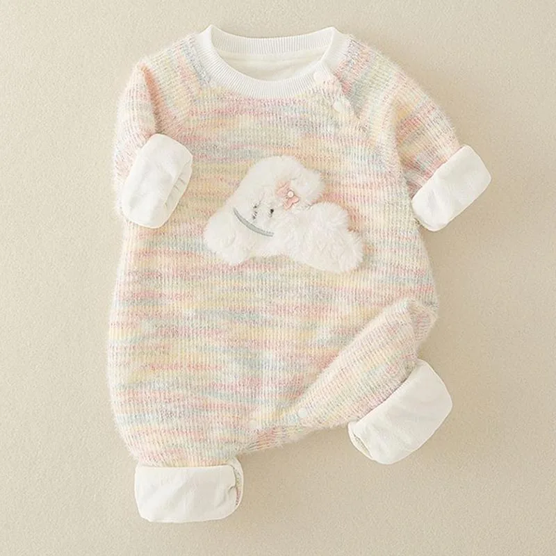 الشتاء الوليد الاطفال محبوك بذلة سميكة تسلق رومبير طفل الفتيان الفتيات بلون عادية الخريف الشتاء ملابس الطفل