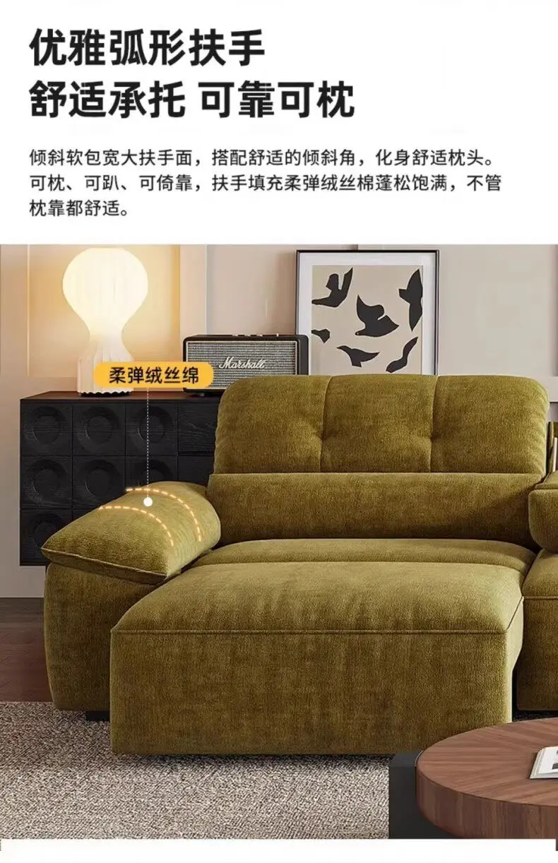 Electric function retractable sofa, modern simple straight flip-top coffee table in the living