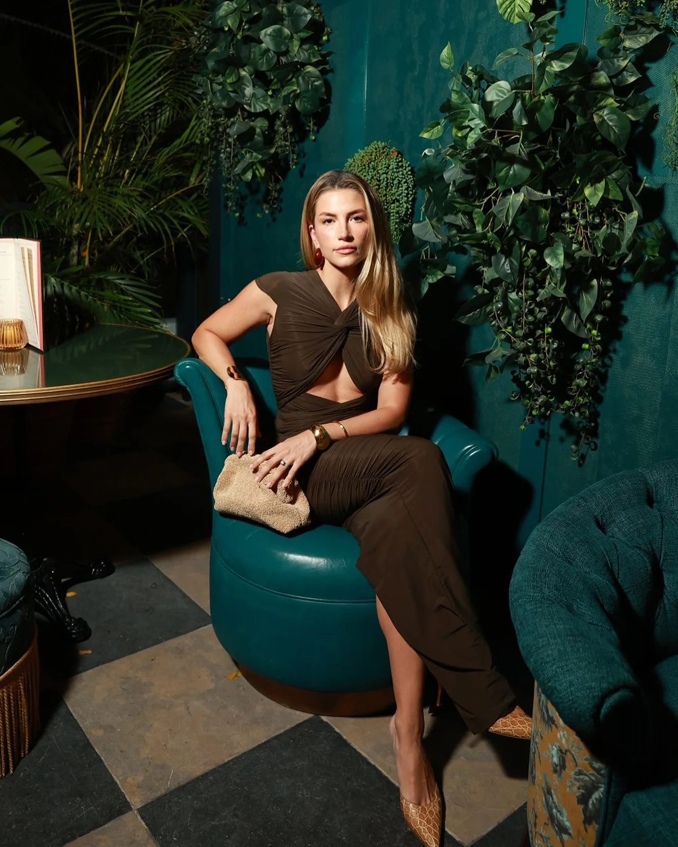 VC Sexy Fashion Brown Off-Shoulder Cut-Out Details Long Dress Galas Party Evening Gown