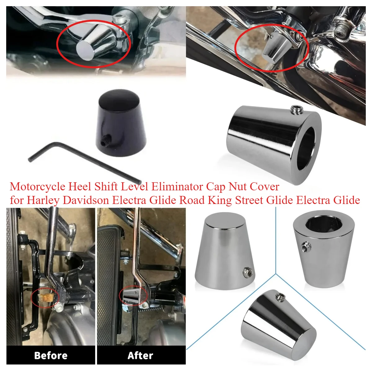 Motorcycle Heel Shift Level Eliminator Cap Nut Cover for Harley Davidson Electra Glide Road King Street Glide Electra Glide