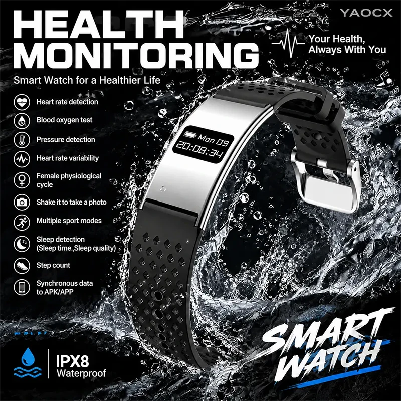Waterproof Health Monitor Smart Bracelet Heart Rate Blood Oxygen HRV Sleep Smart Bracelet Female Sport Step Photo Sync Wristband