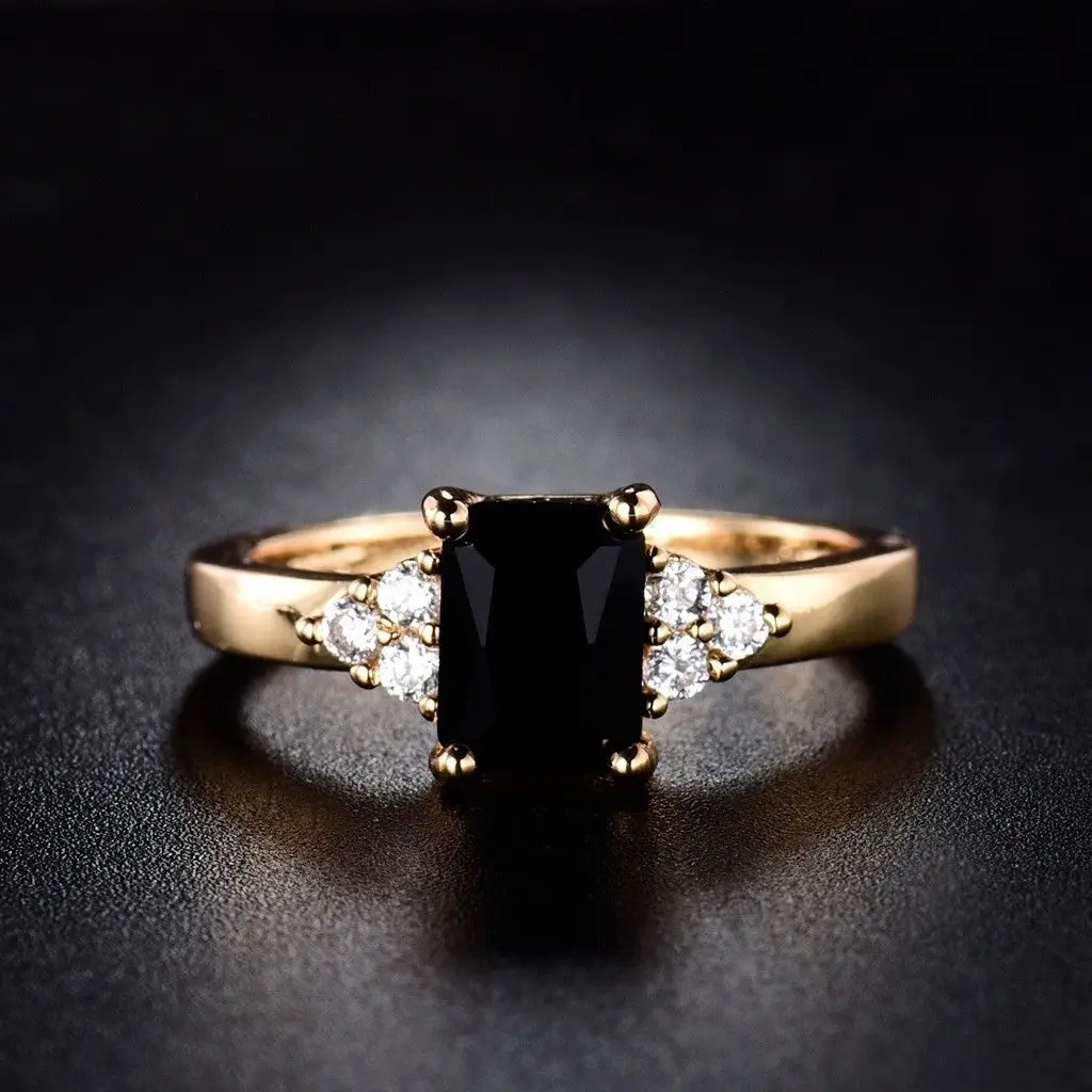 

Simulation zircon female silver ring wedding princess square black diamond red ring