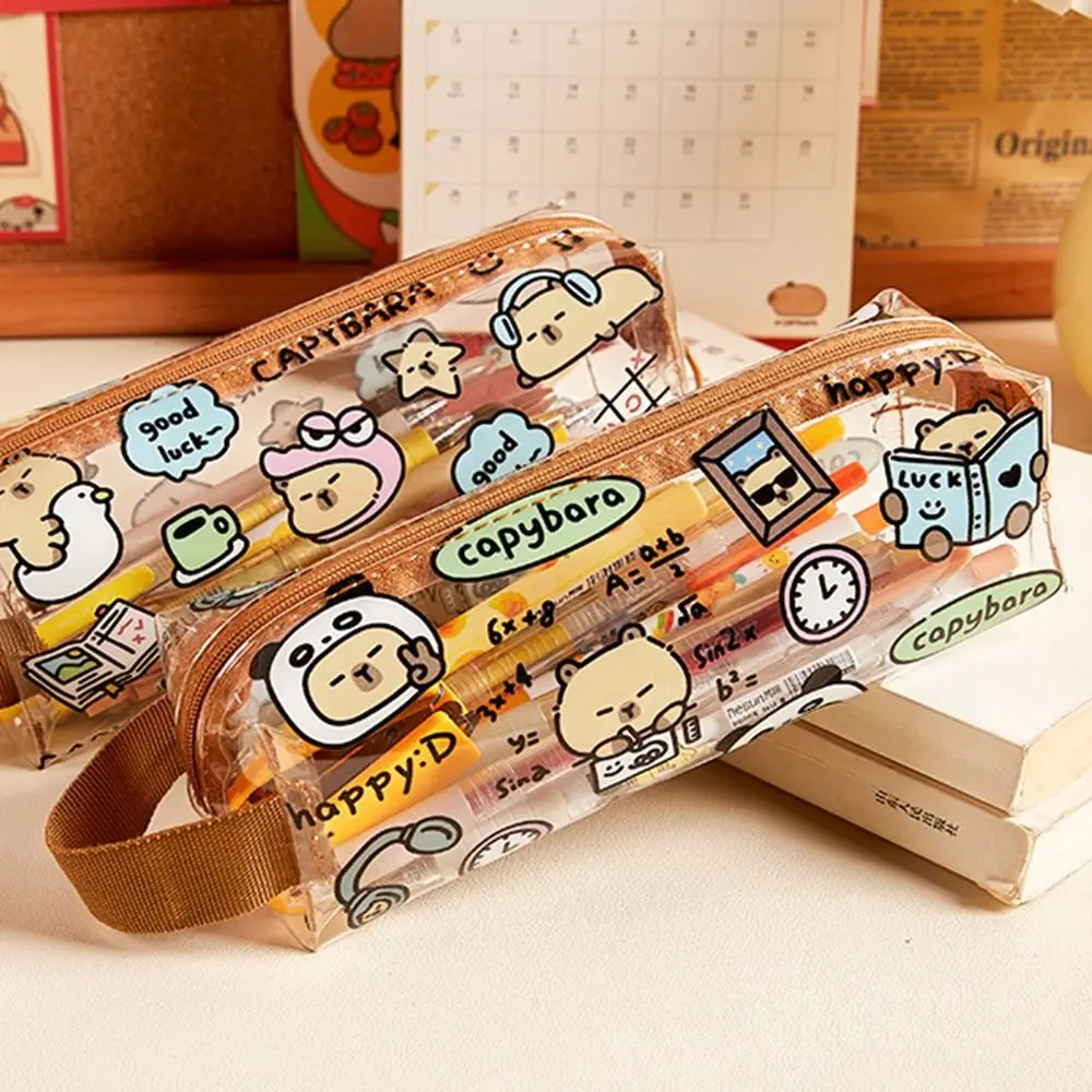 Kawaii Capybara Pen Bag Special Design Cartoon Transparent Pencil Case Waterproof High Appearance Stationery Storage Pouch