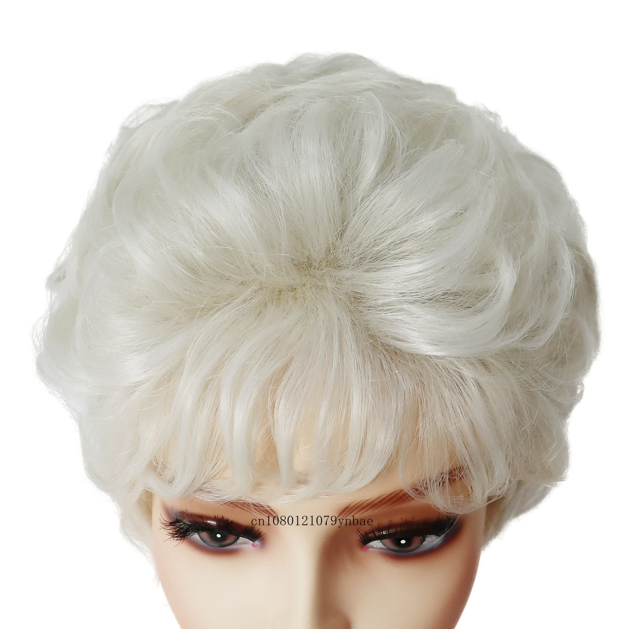 Old Lady Wigs for Women Synthetic White Grandma Cosplay Wig with Bangs Short Curly Pixie Cut Wig Daily Costume Heat Resistant