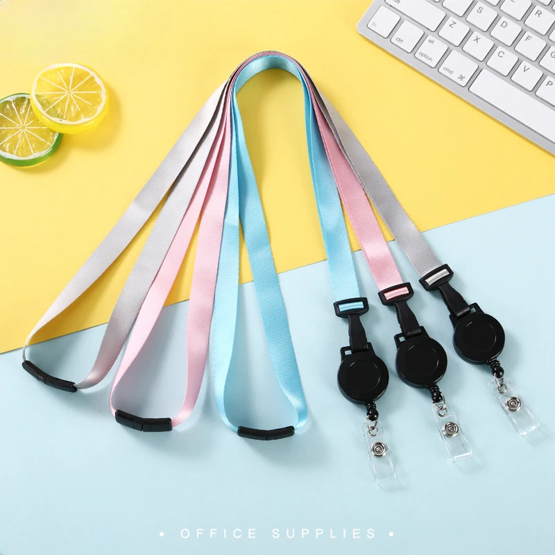 Durable Strap with Retractable Badge Reel Solid Color Polyester Strap Company Staff Work Card Holder Keychain Holder