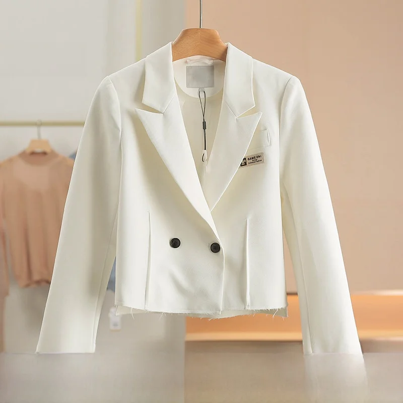 

Short Tailored Lapel Jacket Self-Rising Foam Spring New Women's Fashion Outerwear Straight Cut Long Sleeve Pure Color