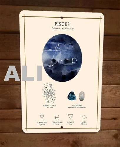 Pisces Feb 19 March 20 Zodiac Spiritual Astrology 8x12 Metal Wall Sign Poster sign