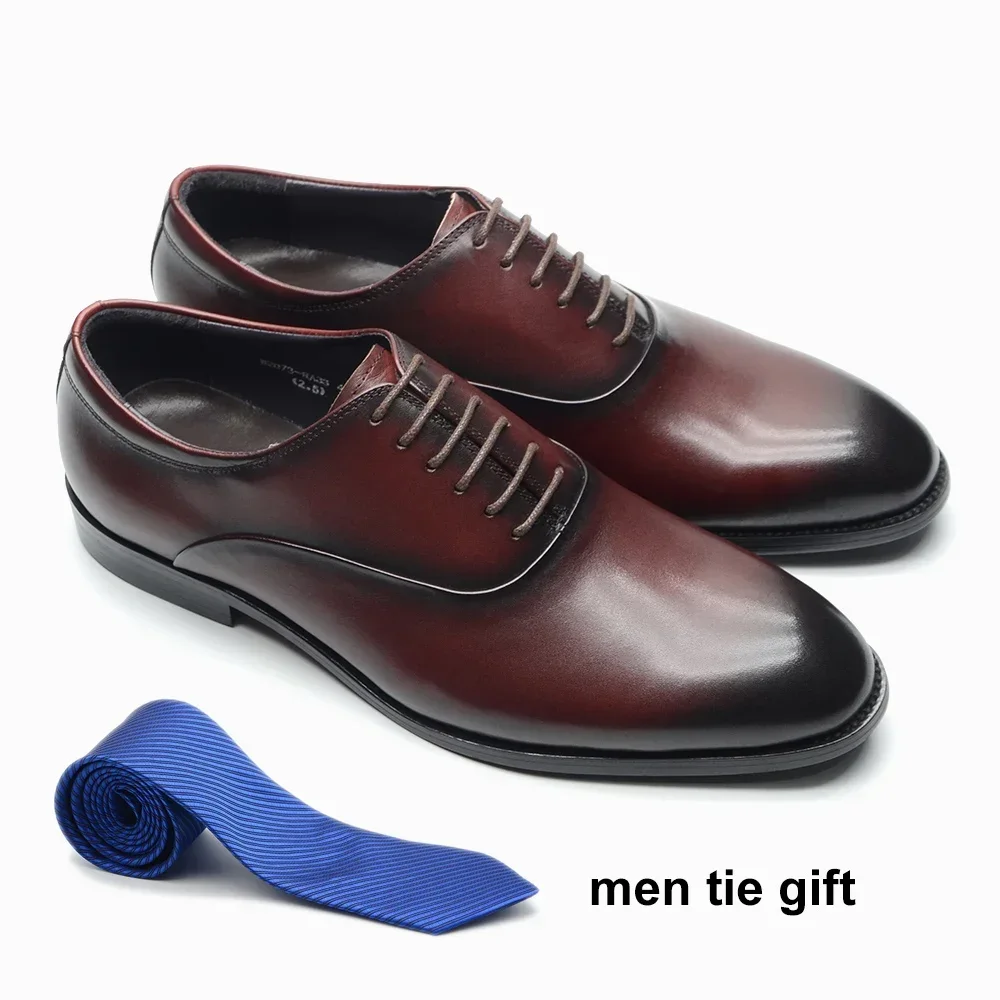 Foti Hand Crafted in Italy Burgundy Leather Lace Up Oxford Dress Shoes Mens 11 D Foti Men Dress Shoes Maroon Leather Cap Toe Lace Up Hand  main image 4
