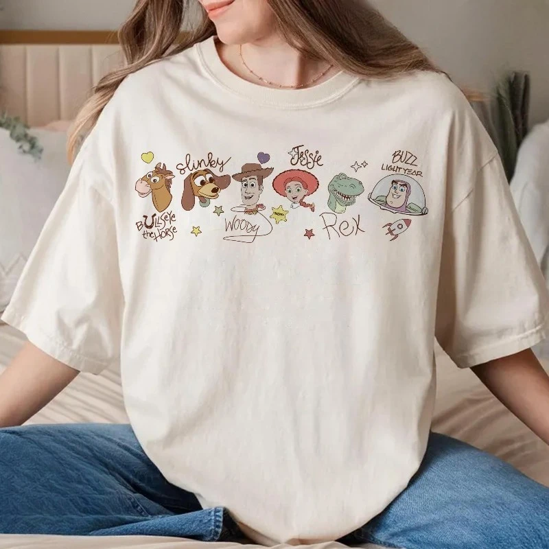 ريترو ديزني قصة لعبة التوقيعات تي شيرت لعبة قصة شخصيات قميص وودي جيسي الطنانة الخفيفة قميص