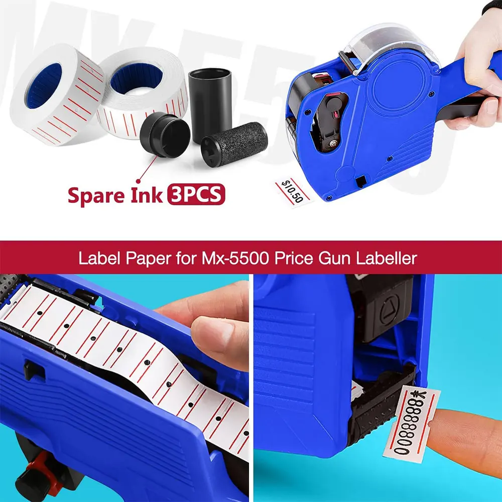 

30 Rolls 15000pcs White Price Gun Labels for Mx-5500 Labeller White Pricemarker Stickers Plus 3 Piece Refill Ink Rolls。