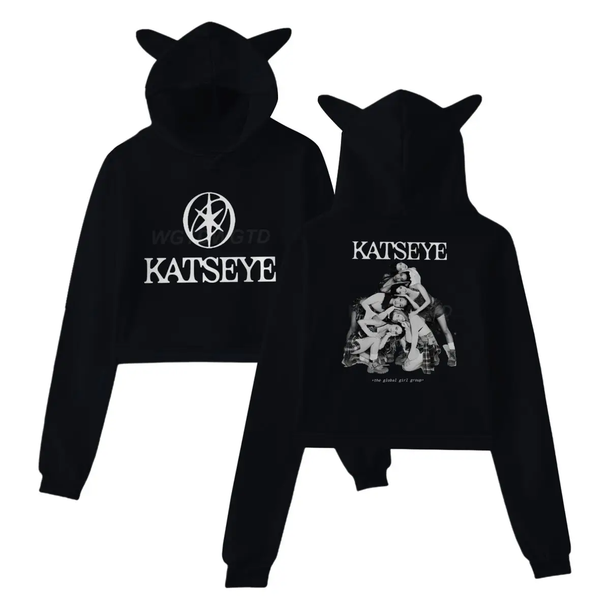 Katseye Tour 2025 Merch Felpe con cappuccio Felpa per ragazze Cat Ear Crop Pullover Abbigliamento casual Katseye Y2K Felpa con cappuccio moda per ragazze