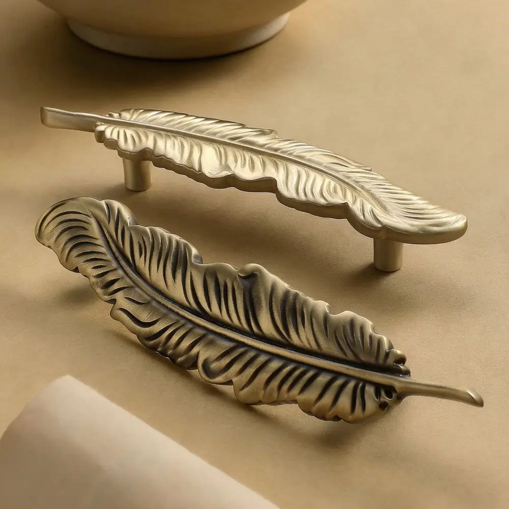 Modern Luxury Feather Style Cabinet Handle Gold Brass Furniture Pulls Decorative Drawer Knobs For Kitchen Cupboard Wardrobe