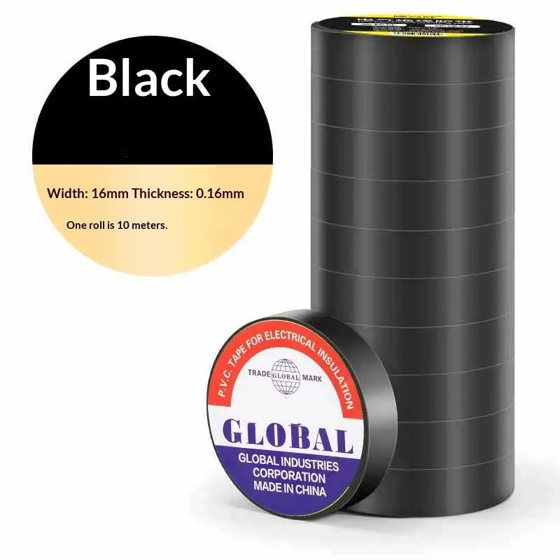 1/2/5/10Rolls 10M Black Flame Retardant Electrical Insulation Tape Strong Adhesive Wire Harness Tape For Electrical Wiring