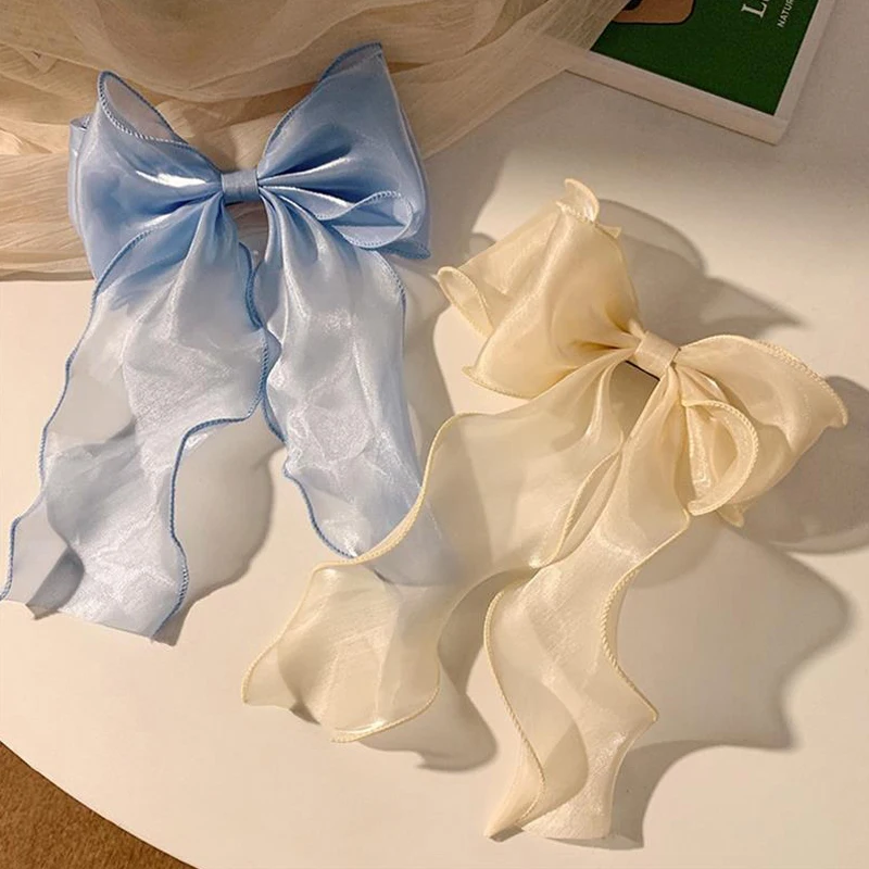 Elegant Bow Ribbon Hair Clip Fashion Simple Solid Satin Spring Clip Hair Pin Retro Headband With Clips Girls Hair Accessories