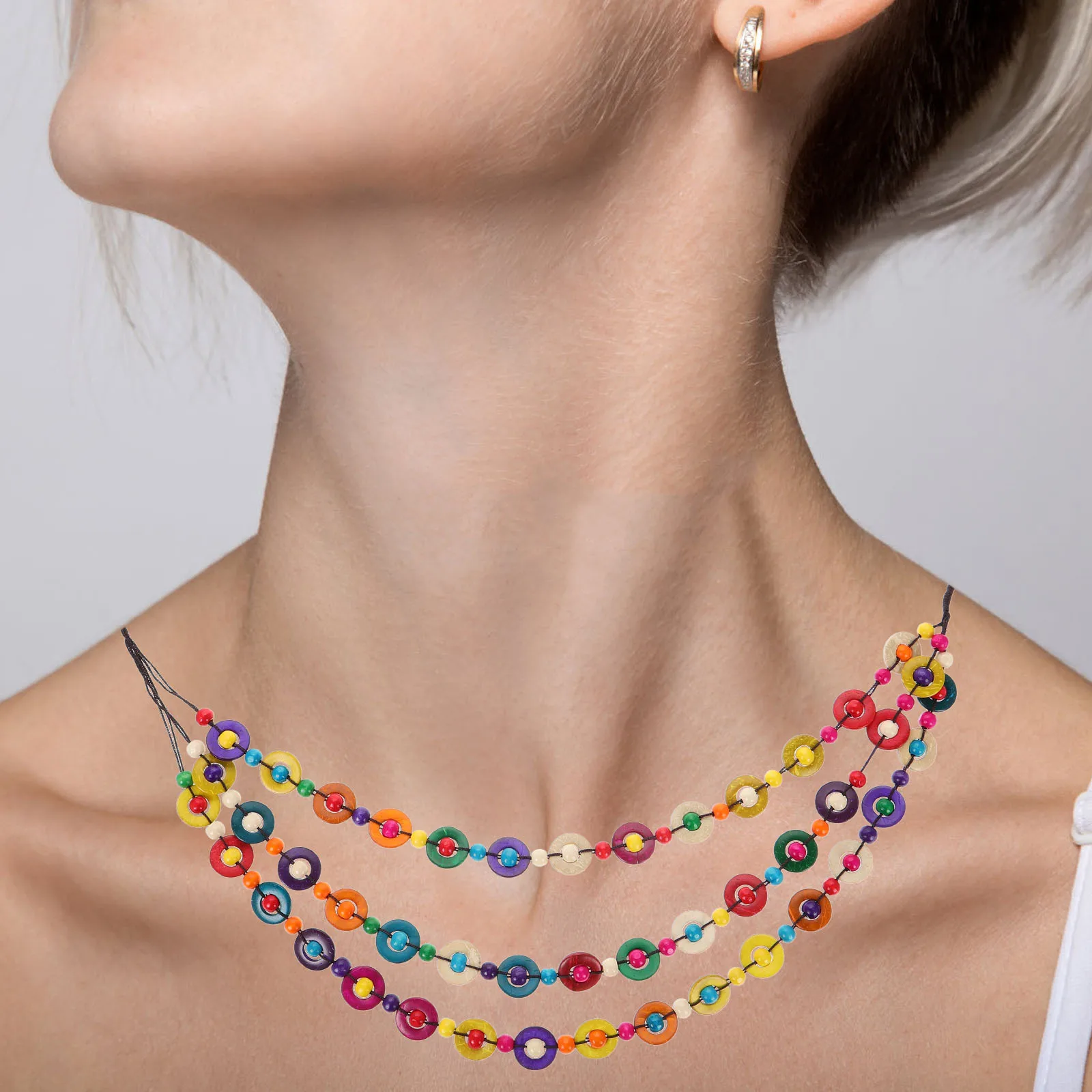 

Vintage Handmade Cocanuts Shell Wood Bead Necklace Boho Ethnic Long Beaded Necklace Beach Vacation Jewelry Accessories