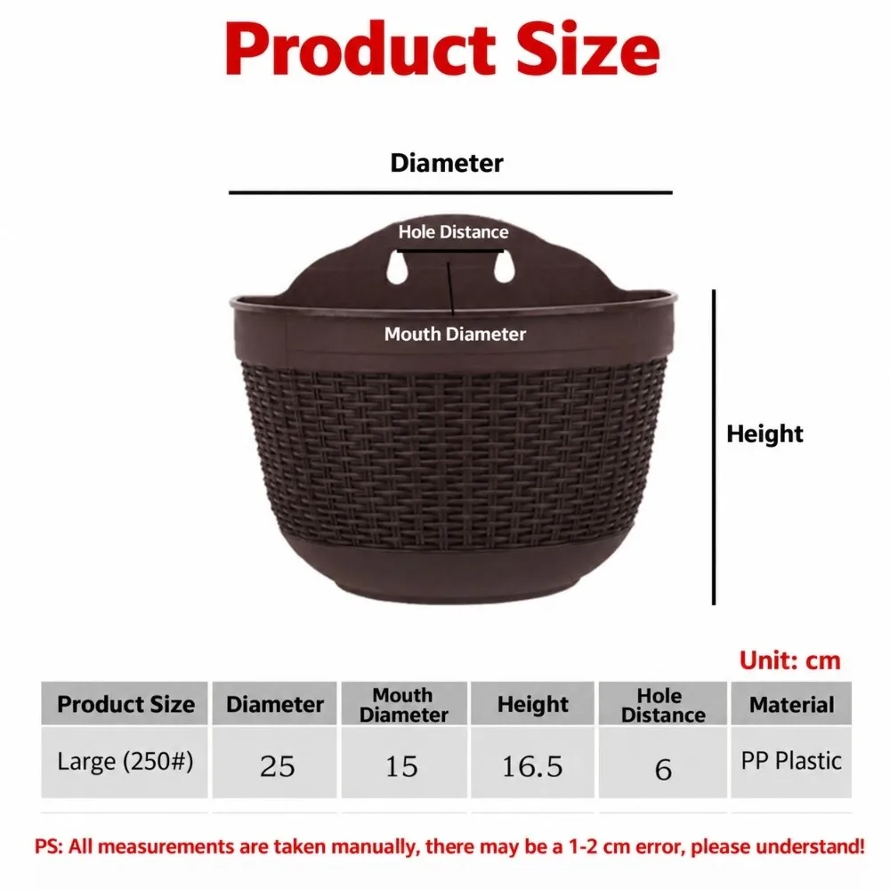 Wall-Mounted Imitation Rattan Plant Pot Plastic Resin Semi-Circular Planting Pot Basket Hanging Design Storage Basket