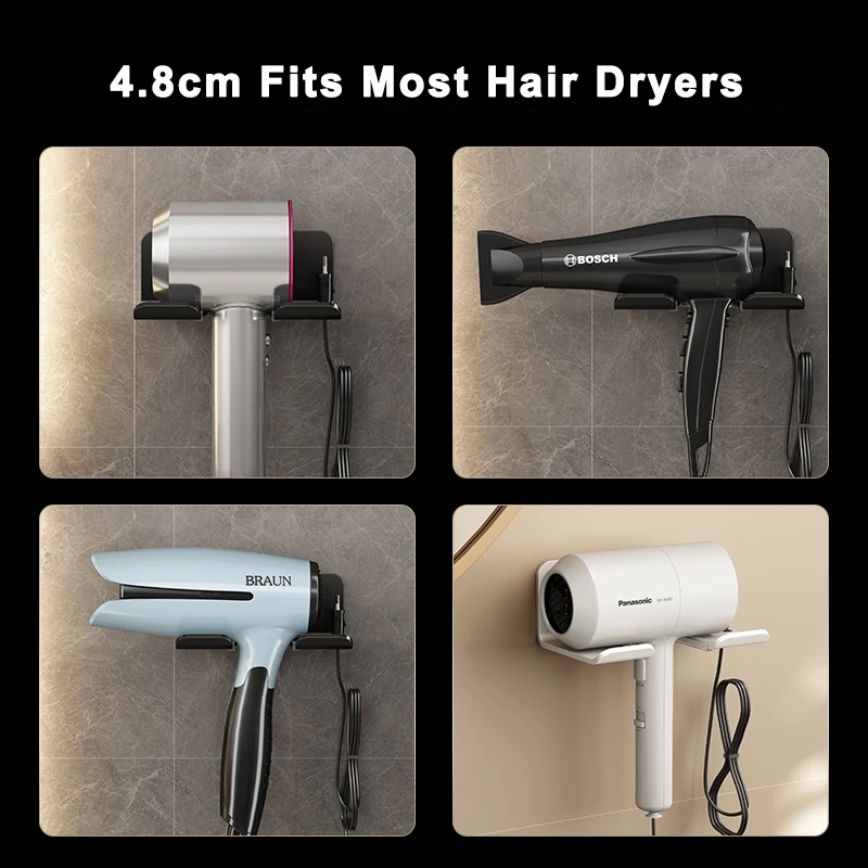 Simple Hair Dryer Holder Wall-mounted Metal Space Aluminum Hair Dryer Stand Storage Organizer Bathroom Hairdryer Hanger Holder