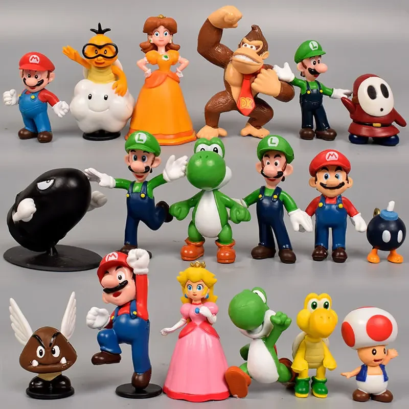 

18pcs/set Super Mario Bros Action Figures Anime Model Doll Luigi Yoshi Bowser PVC Collection Ornaments Children Toys Suit Gifts