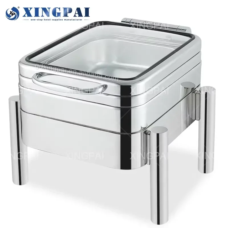 Restaurant Equipment Decorative Fancy Chafing Dish 304 Stainless Steel Hydraulic Chafing Dish Buffet Set with Glass