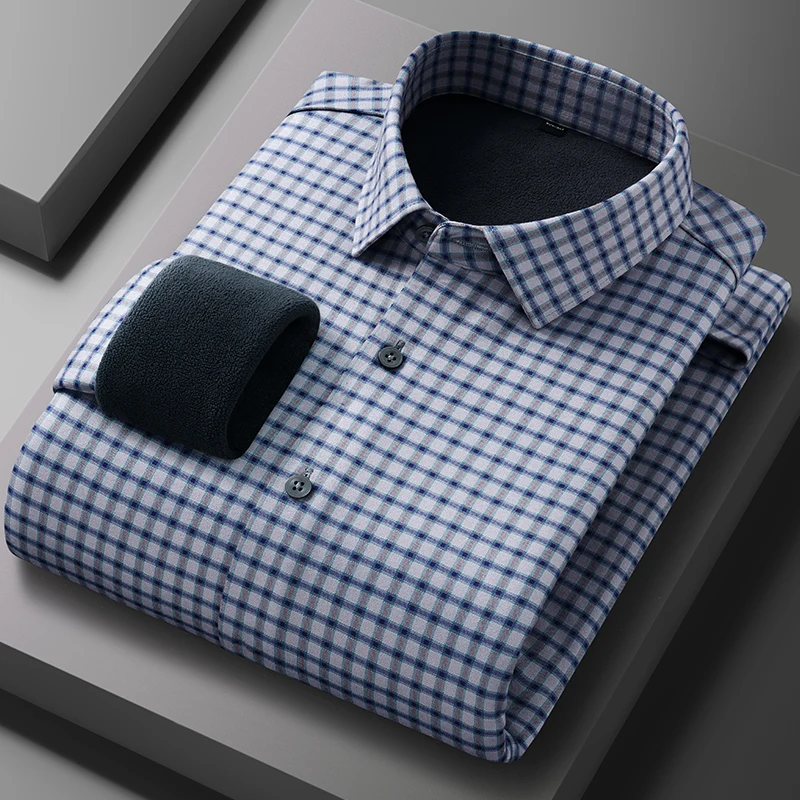 

New in shirt winter warm long sleeve shirts for men slim fit formal casual shirt soft plaid Thickened elegant designer clothes