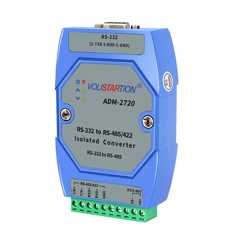 ADM-2720 Isolated Active RS232 to RS485 RS422 Converter 232 to 485 Industrial Grade Lightning Protection Rail