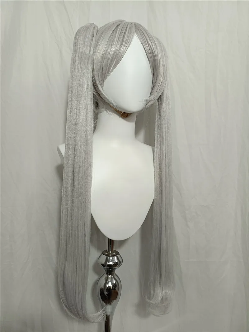 Parrucca cosplay in stile Anime Frieren Parrucche Frieren da donna bianche argento con due code di cavallo Parrucche sintetiche resistenti al calore per la festa
